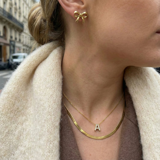 Mini Pave Initial Necklace - 18K Gold Plated - Bella