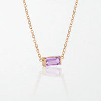 Juno birthstone necklace in 14K gold-plated waterproof stainless steel with a small baguette lavender purple stone for June
