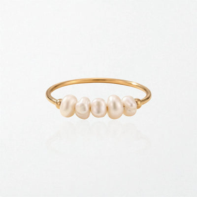 Alva minimalist pearl stacking ring in 18K gold finish