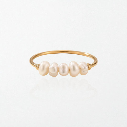 Minimalist Pearl Stacking Ring - 18K Gold Plated - Alva