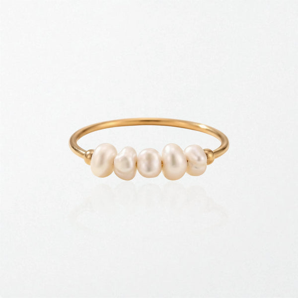 Minimalist Pearl Stacking Ring - 18K Gold Plated - Alva