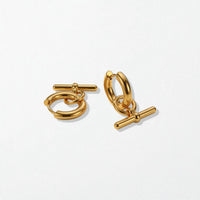 Modern T-Bar Drop Earrings - 18K Gold Plated - Cora