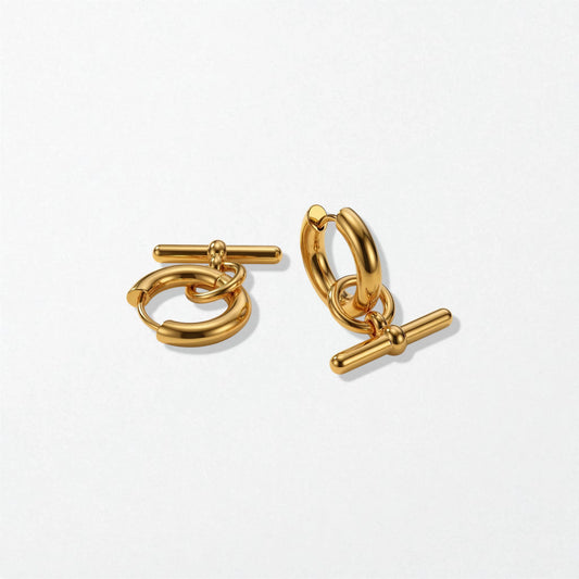 Modern T-Bar Drop Earrings - 18K Gold Plated - Cora