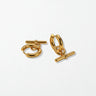 Pair of Cora modern T-bar drop earrings in 18K gold-plated waterproof stainless steel, a gold huggie with a T-bar charm