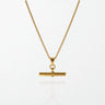 Celine minimalist T-bar necklace in 18K gold-plated waterproof stainless steel, a plain gold bar on a fine chain