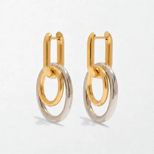 Mixed Metal Geometric U-Hoops - Stainless Steel - Cleo
