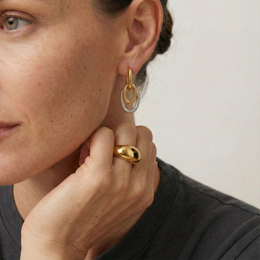 Mixed Metal Geometric U-Hoops - Stainless Steel - Cleo