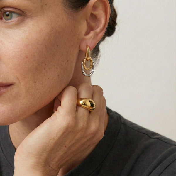 Mixed Metal Geometric U-Hoops - Stainless Steel - Cleo