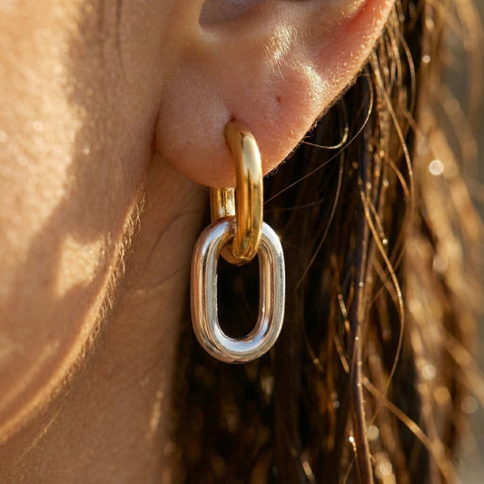 Mixed Metal Link Drop Earrings - Duo Tone - Ayla