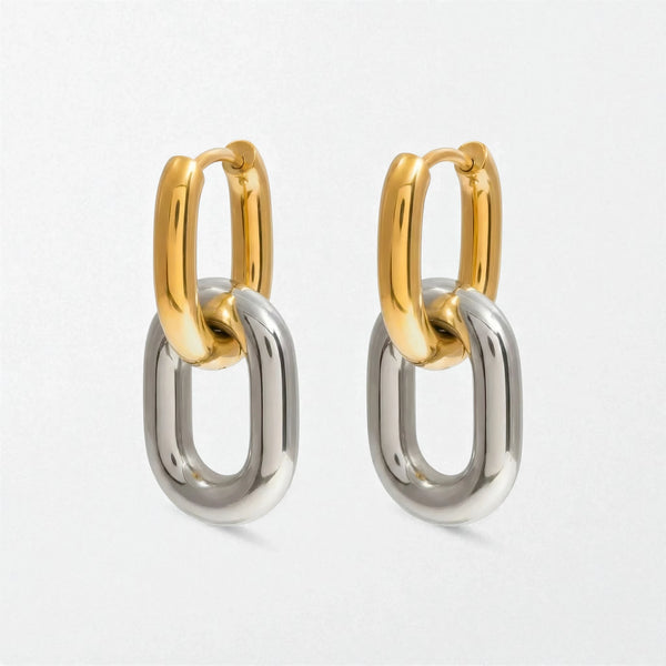 Mixed Metal Link Drop Earrings - Duo Tone - Ayla