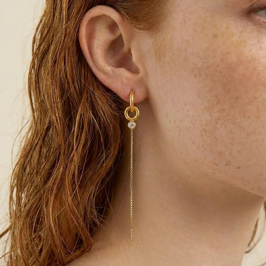 Modern Crystal Linear Drop Earrings - 18K Gold Plated - Iris