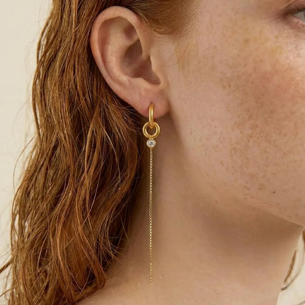 Modern Crystal Linear Drop Earrings - 18K Gold Plated - Iris