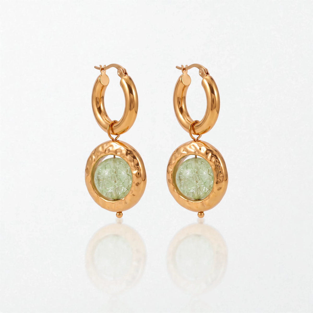 Molten Green Glass Drop Hoops - 18K Gold Plated - Imogen