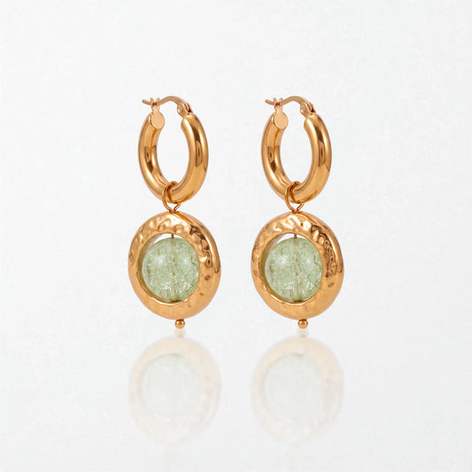 Molten Green Glass Drop Hoops - 18K Gold Plated - Imogen
