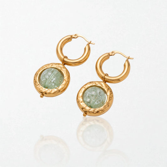 Molten Green Glass Drop Hoops - 18K Gold Plated - Imogen