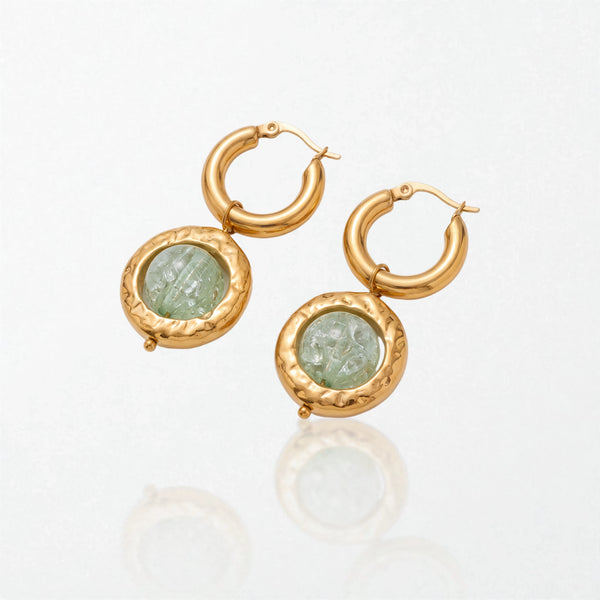 Molten Green Glass Drop Hoops - 18K Gold Plated - Imogen