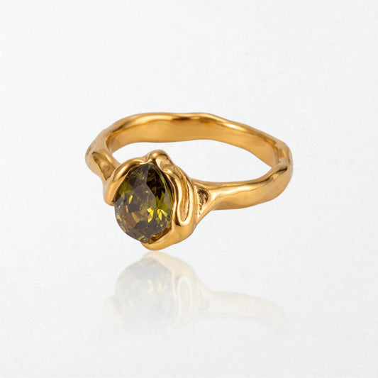 Molten Teardrop Stone Ring - Stainless Steel - Aurore