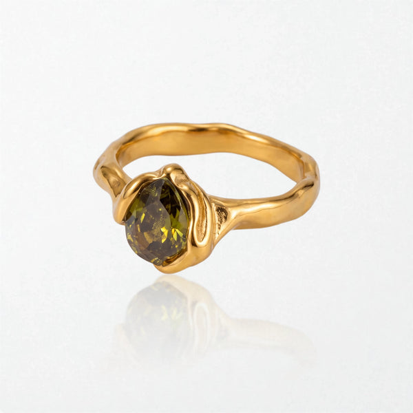 Molten Teardrop Stone Ring - Stainless Steel - Aurore