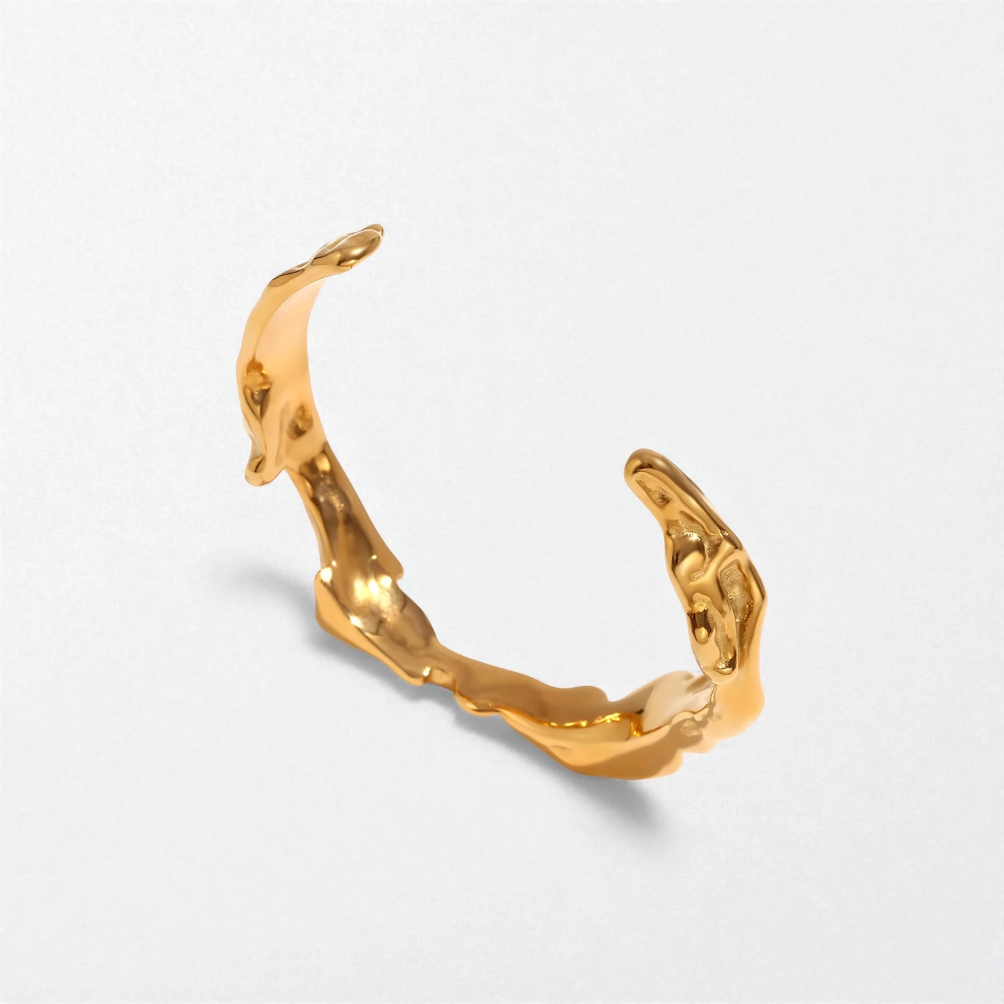 Molten Textured Open Bangle - 18K Gold Plated - Iona