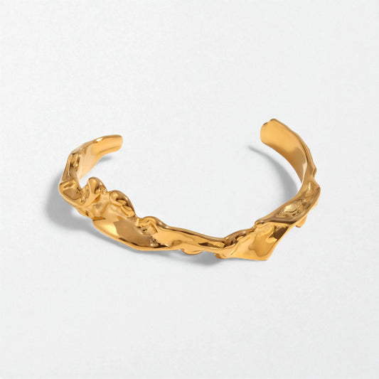 Molten Textured Open Bangle - 18K Gold Plated - Iona