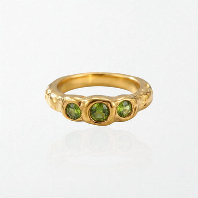 Serafina molten triple stone ring in a gold PVD finish