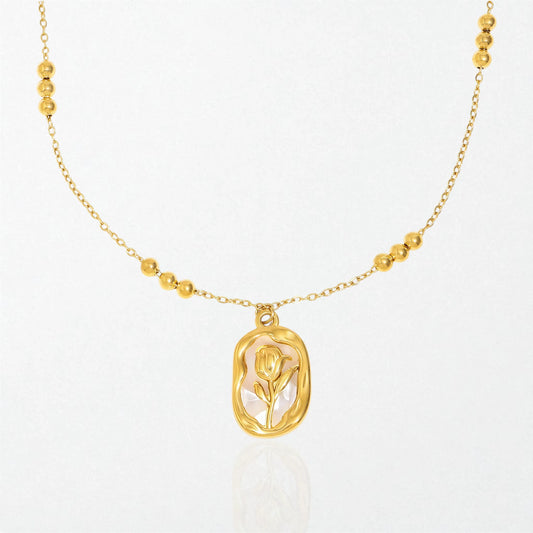 Mother of Pearl Rose Necklace - 18K Gold Plated - Rosalie
