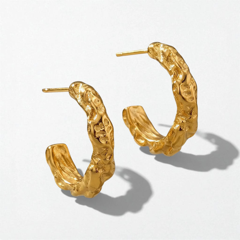 Organic Molten Texture Open Hoops - Stainless Steel - Saga