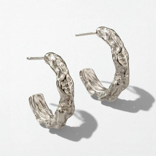 Organic Molten Texture Open Hoops - Stainless Steel - Saga