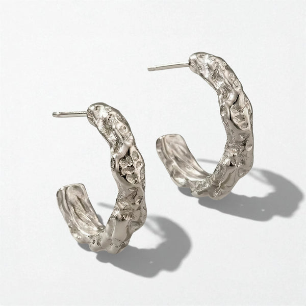 Organic Molten Texture Open Hoops - Stainless Steel - Saga