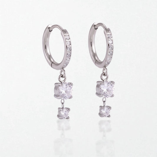 Pavé Crystal Drop Huggies - Silver - Debbie