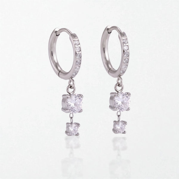 Pavé Crystal Drop Huggies - Silver - Debbie