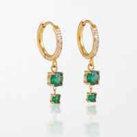 Pavé Green Stone Drop Huggies - 18K Gold Plated - Rachel