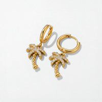 Pavé Palm Tree Drop Hoops - 18K Gold Plated - Delphine