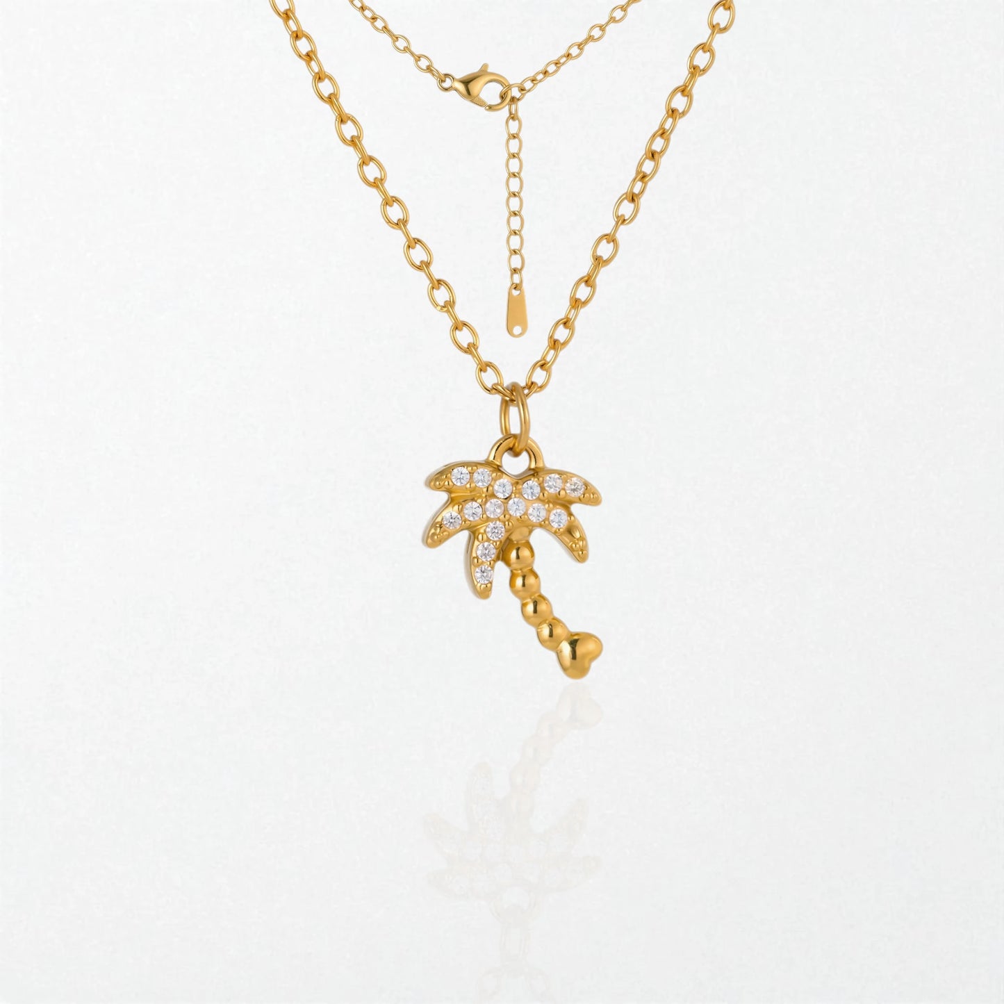 Pavé Palm Tree Necklace - 18K Gold Plated - Delphine