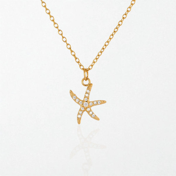 Pavé Starfish Necklace - 18K Gold Plated - Lucia