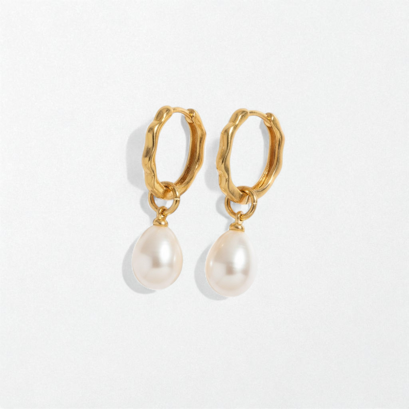 Freshwater Pearl Huggie 18K Gold Plated Earrings - Colette