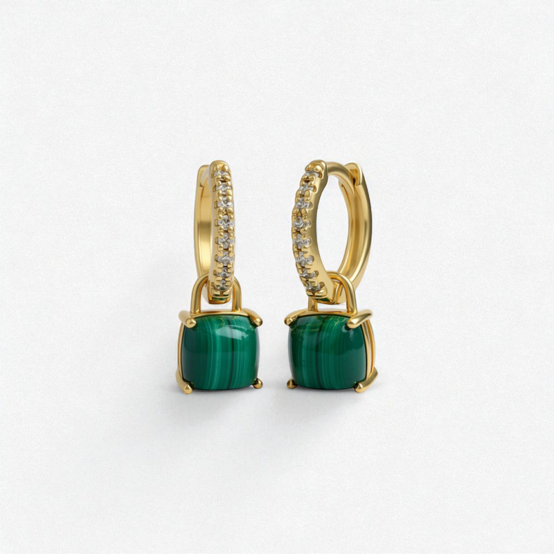 Malachite Huggie 14K Gold Plated Earrings - Vittoria