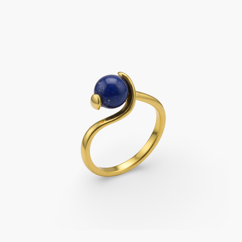 Lapis Lazuli Ball 18K Gold Plated Ring - Sofia