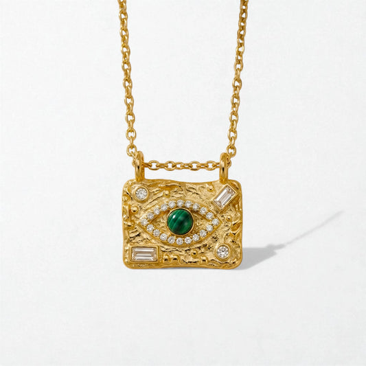 Square Evil Eye Protection Necklace - 18K Gold Plated - Nazar