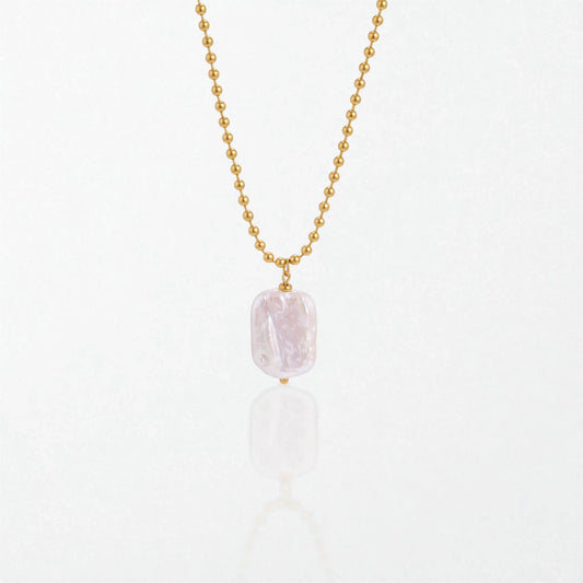 Square Pearl Pendant Necklace - 18K Gold Plated - Brooke