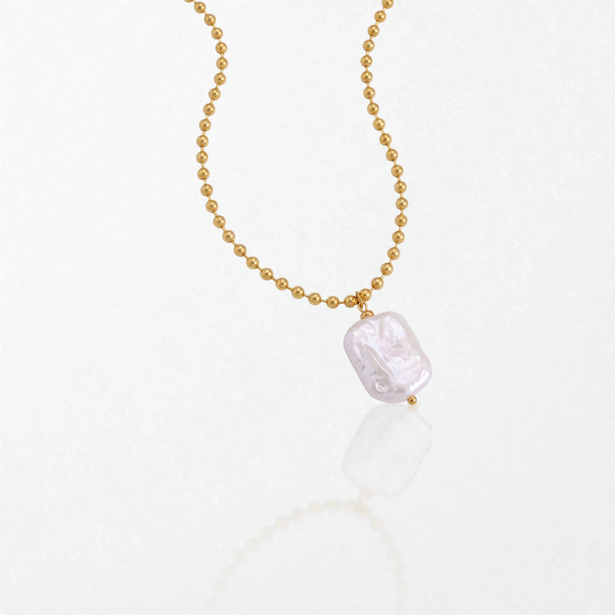 Square Pearl Pendant Necklace - 18K Gold Plated - Brooke