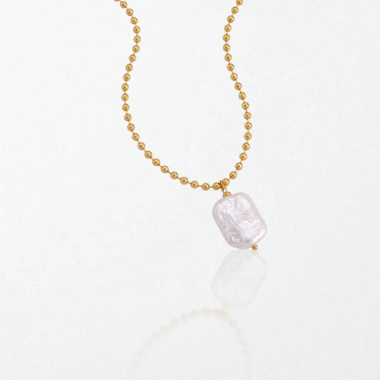 Square Pearl Pendant Necklace - 18K Gold Plated - Brooke