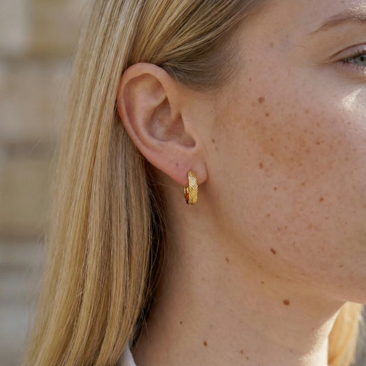 Textured Chevron Huggie Earrings - 18K Gold Plated - Ingrid