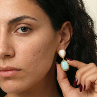 Vintage Aqua Drop Earrings - 18K Gold Plated - Calista