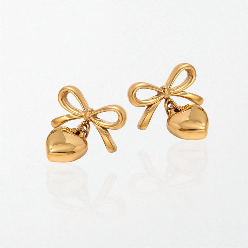 Vintage Bow & Heart Drop Earrings - Stainless Steel - Eloise