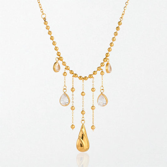 Vintage Crystal Droplet Fringe Necklace - 18K Gold Plated - Elara