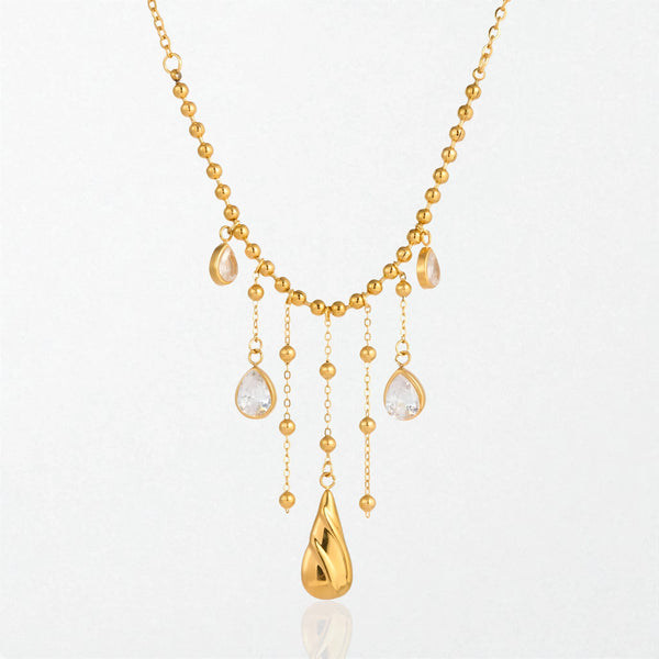 Vintage Crystal Droplet Fringe Necklace - 18K Gold Plated - Elara