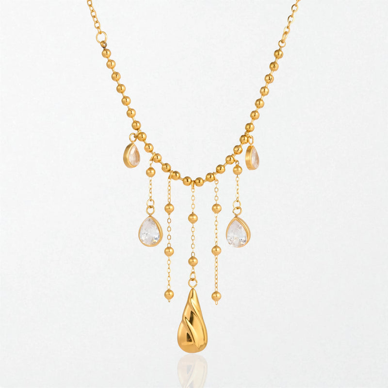 Vintage Crystal Droplet Fringe Necklace - 18K Gold Plated - Elara