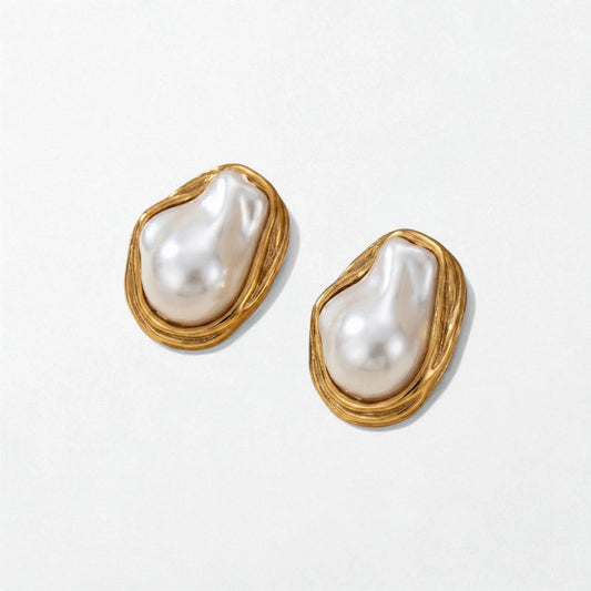 Vintage Pearl Statement Earrings - Stainless Steel - Sienne