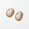 Pair of Sienne vintage pearl statement earrings in 18K gold-plated waterproof stainless steel, with large baroque pearl centres